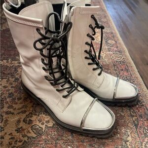Alexander Wang White Lace-Up Combat Boots